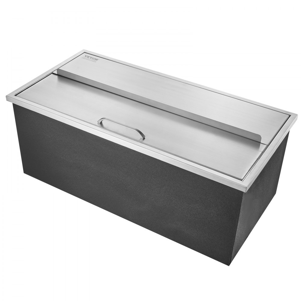 VEVOR 95,66 l Lodówka wpuszczana, 913 x 456 x 358 mm, stal nierdzewna, chłodziarka do lodu, komercyjny pojemnik na lód z przesuwaną pokrywą, wbudowana skrzynia do przechowywania lodu, rura spustowa i korek spustowy w zestawie