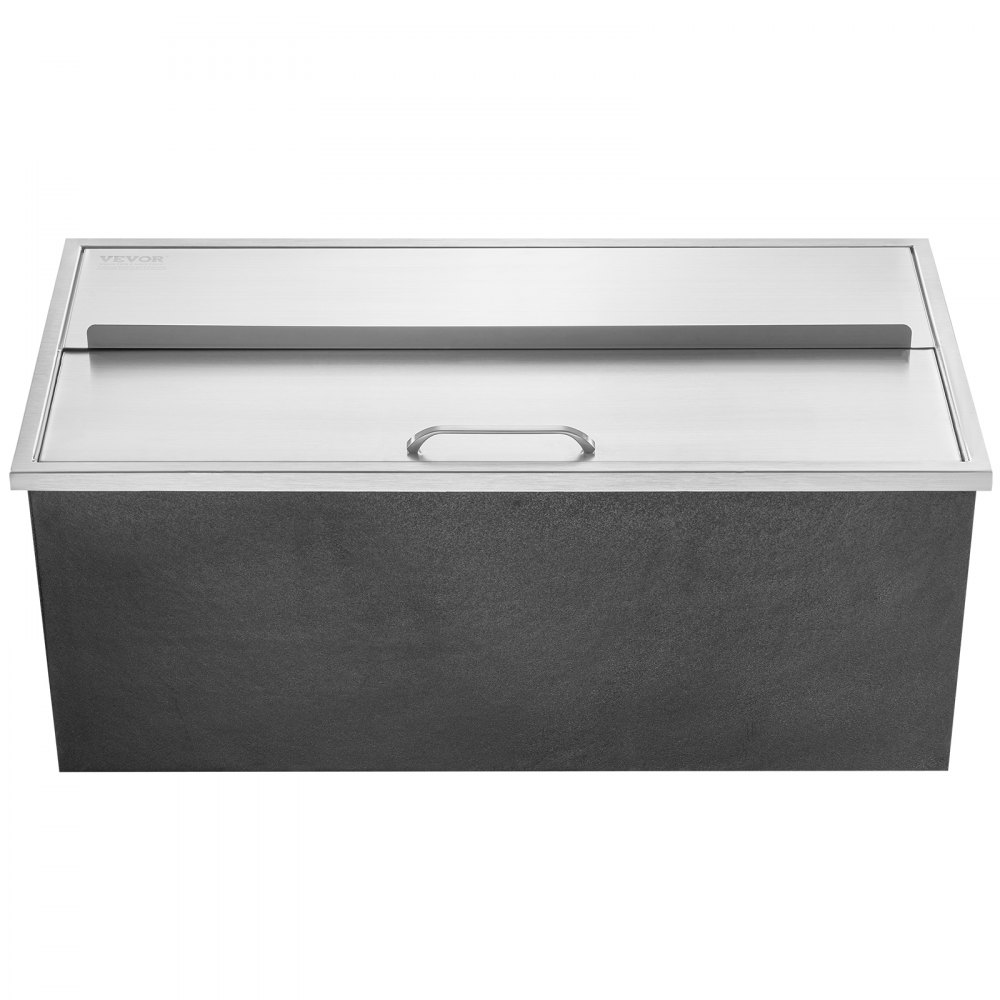 VEVOR 95,66 l Lodówka wpuszczana, 913 x 456 x 358 mm, stal nierdzewna, chłodziarka do lodu, komercyjny pojemnik na lód z przesuwaną pokrywą, wbudowana skrzynia do przechowywania lodu, rura spustowa i korek spustowy w zestawie