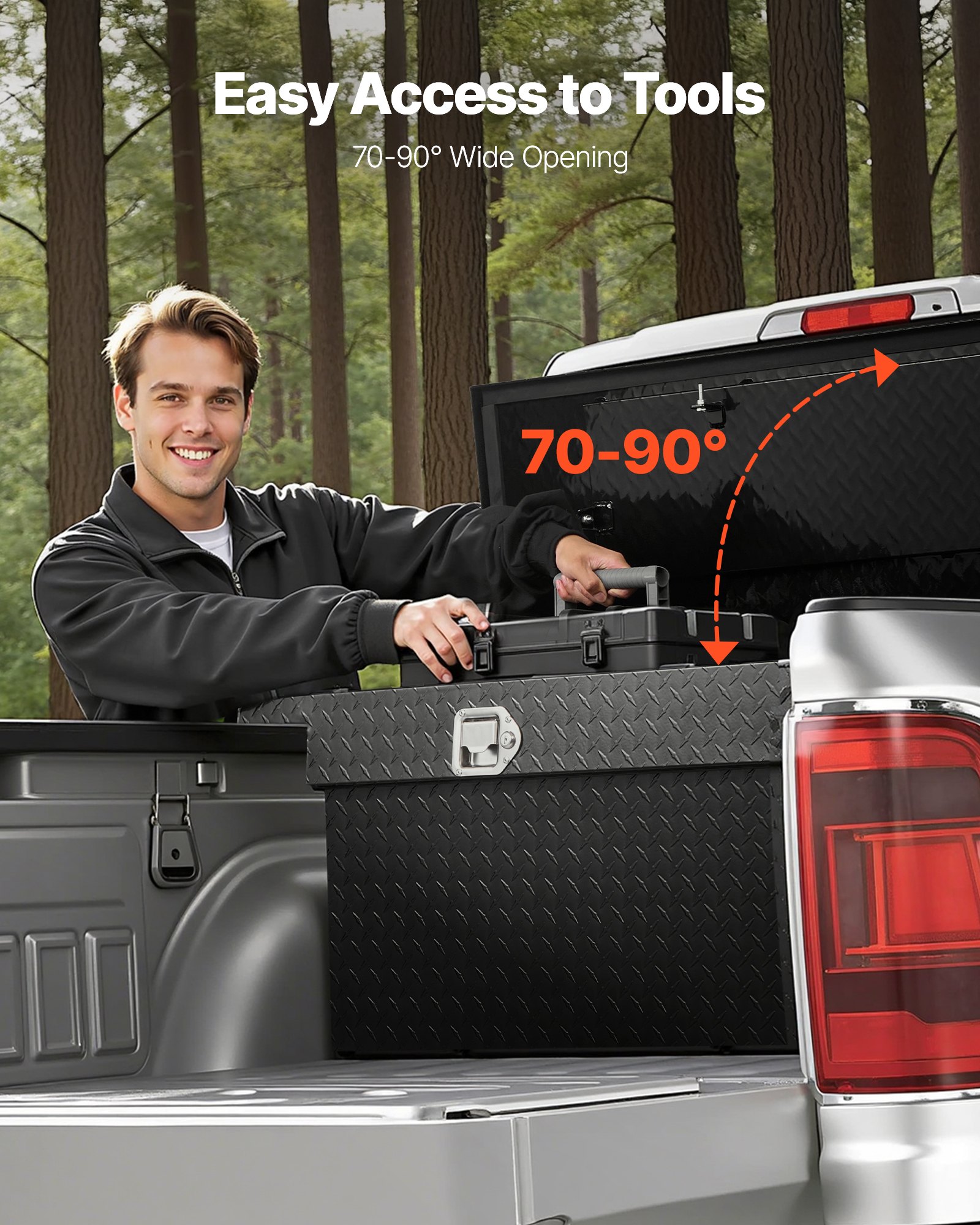 Skrzynia narzędziowa VEVOR Crossover Truck do przestrzeni ładunkowej (1770 x 501 x 465 mm) Zamykana i wodoodporna skrzynia narzędziowa wykonana z aluminium o strukturze diamentowej, skrzynia do przyczep kempingowych, czarna