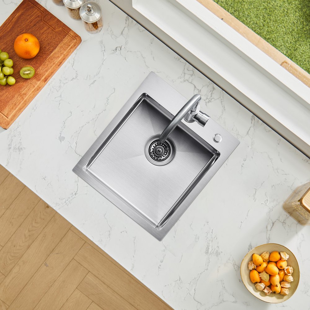 VEVOR Kitchen Sink, Built-in Sink, 40 x 45 x 19 cm, Stainless Steel, Top-Mounted Sink, Single Bowl with Accessories, Household Sink for RV, Preparation Kitchen, Bar