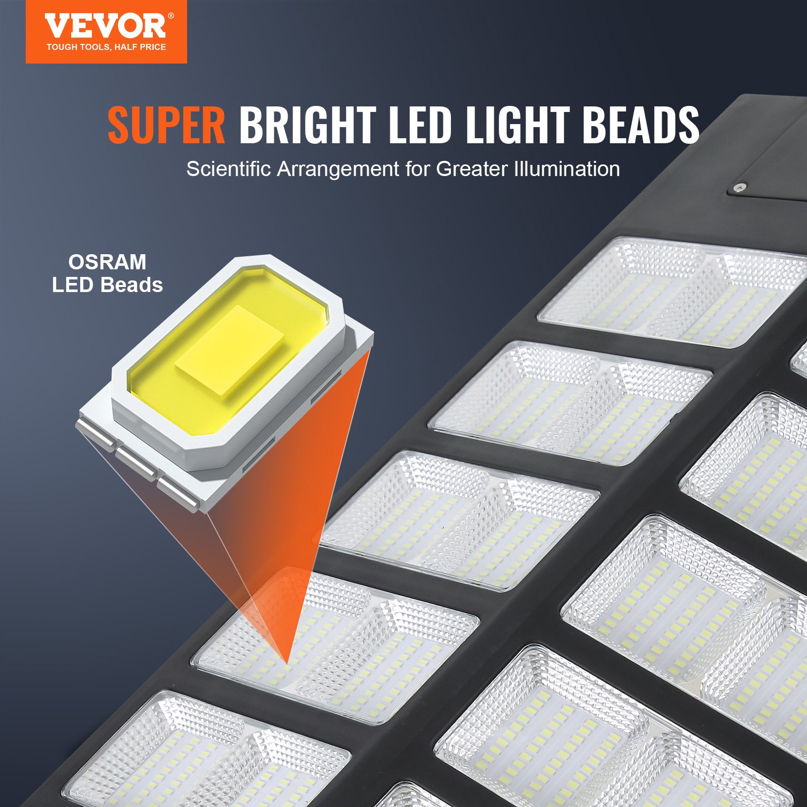 VEVOR 1000W LED Solarna lampa uliczna 1600 lm Solarna lampa z czujnikiem ruchu Ściana zewnętrzna