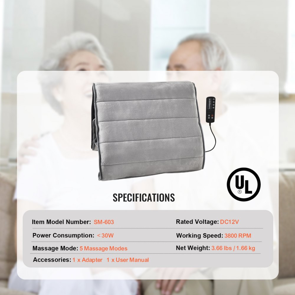 Poduszka do masażu całego ciała VEVOR z silnikiem wibracyjnym Heat 10, 5 trybów, 3 intensywności