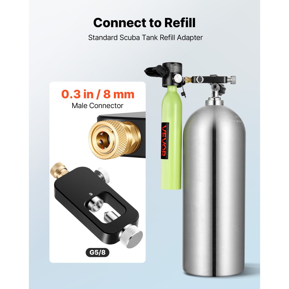 VEVOR Portable Scuba Tank Refill Adapter, 8 mm Male Connector, Aluminum Diving Oxygen Tank Refill Adapter for Oxygen Cylinder Diving Equipment, High Pressure Fill Station for Underwater Exploration