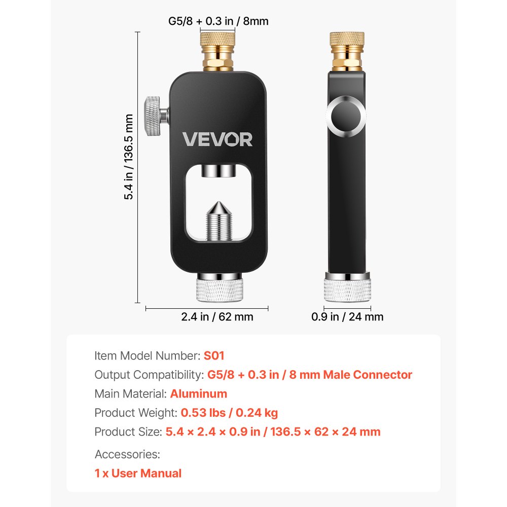 VEVOR Portable Scuba Tank Refill Adapter, 8 mm Male Connector, Aluminum Diving Oxygen Tank Refill Adapter for Oxygen Cylinder Diving Equipment, High Pressure Fill Station for Underwater Exploration