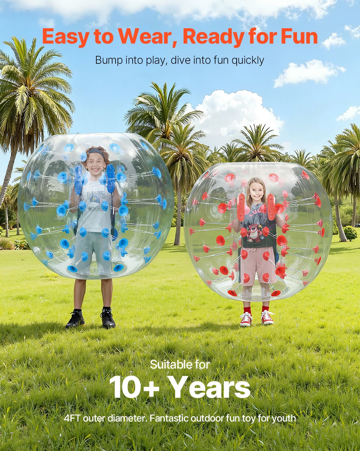 VEVOR Nadmuchiwana piłka Bumper Ball, zestaw 2 sztuk, 1,2 m x 1,03 m, piłka do odbijania się, PVC Body Bubble, do aktywności na świeżym powietrzu, nadmuchiwana piłka Bumper Ball w czerwone i niebieskie kropki