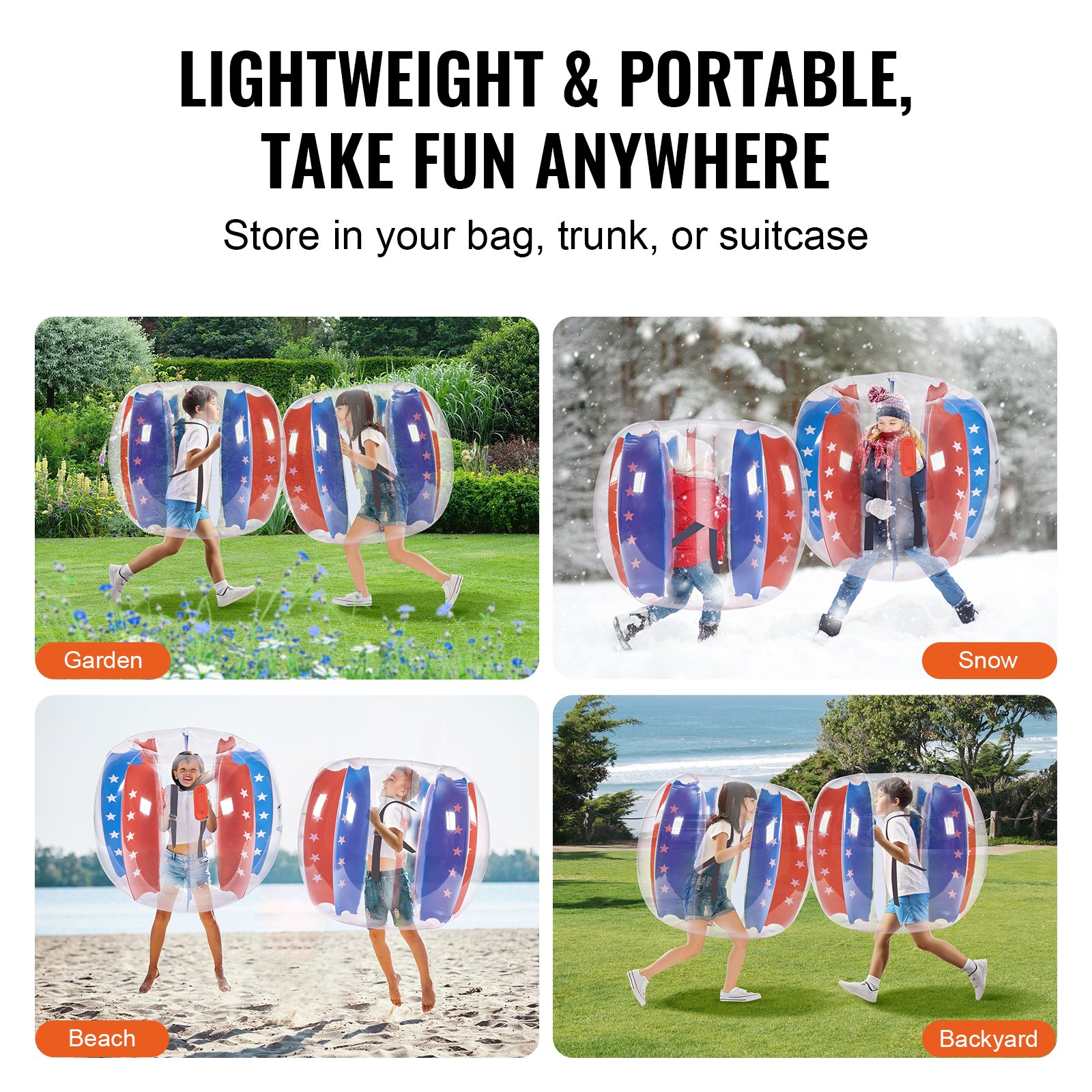 VEVOR 2-częściowe dmuchane piłki Bumper Ball, 1,2 m Bumper Ball dla dzieci i nastolatków, dmuchana piłka bąbelkowa, piłki bąbelkowe z PVC, do użytku na zewnątrz, na placu zabaw, podwórku, w parku itp. Czerwone i niebieskie paski