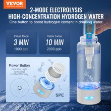 Generator butelek na wodę wodorową VEVOR, przenośny generator wody wodorowej 380 ml, jonizator wody bogatej w wodór z technologią SPE, z rurką do inhalacji do nosa i funkcją samoczyszczącą