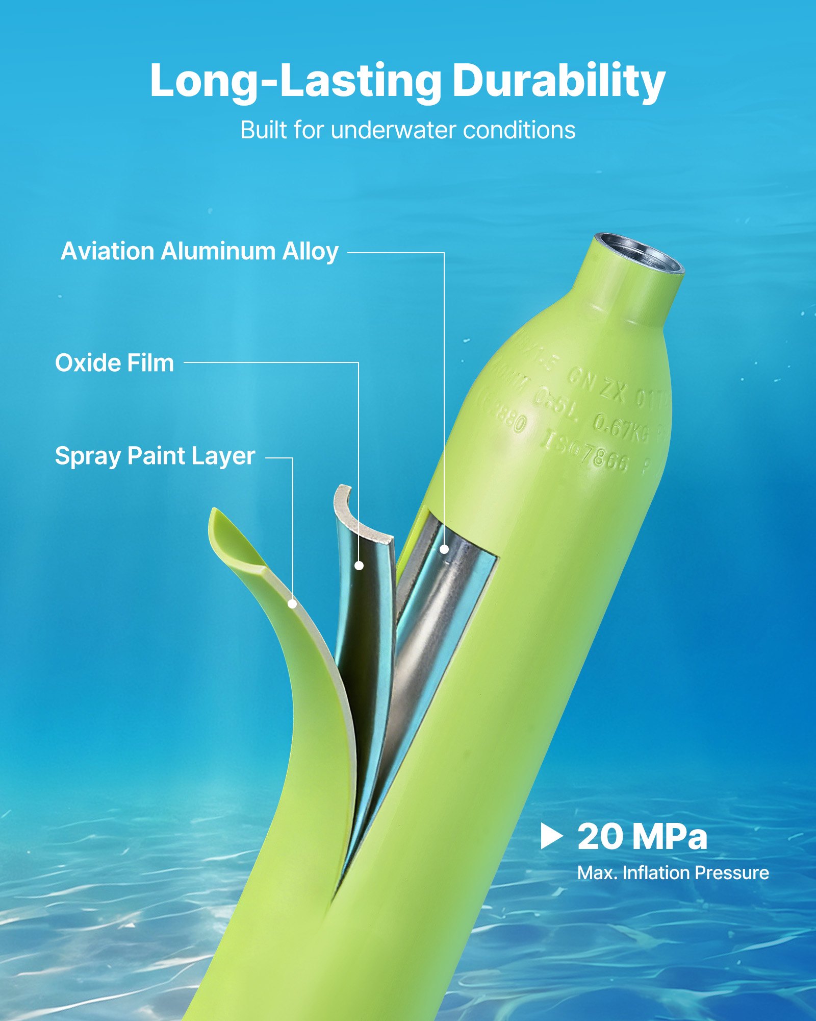 VEVOR Mini butla do nurkowania 0,5 l, przenośna butla płucna do oddychania pod wodą, wielokrotnego użytku butla tlenowa na maksymalnie 10 minut nurkowania, sprzęt do nurkowania z maską i pompką