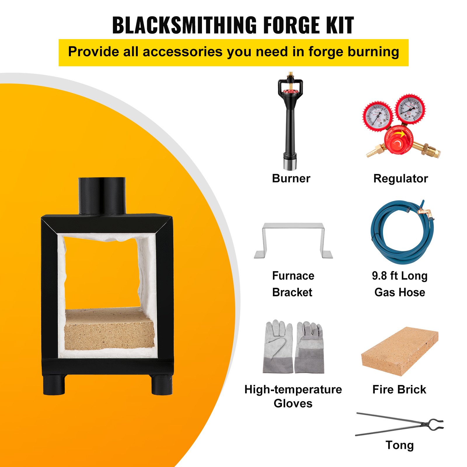 VEVOR piec kuźniczy piec gazowy 1300 °C palnik gazowy piec do topienia gaz propan 7,8 l stal