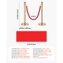VEVOR Stanchion Post, 8 Pcs Crowd Control Barrier Set with Red Carpet, 6 Red Velvet Ropes, Stainless Steel Gold Stanchion Post Queue with Hollow Base for Theater, Party, Wedding, Exhibition (Gold)