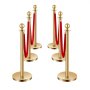 VEVOR Stanchions and Velvet Ropes 6Pcs, Hollow Base with Stainless Steel Post, 4 Red Velvet Ropes and Posts, Crowd Control Barriers Gold Stanchions, Red Carpet Runner Poles for Party Supplies