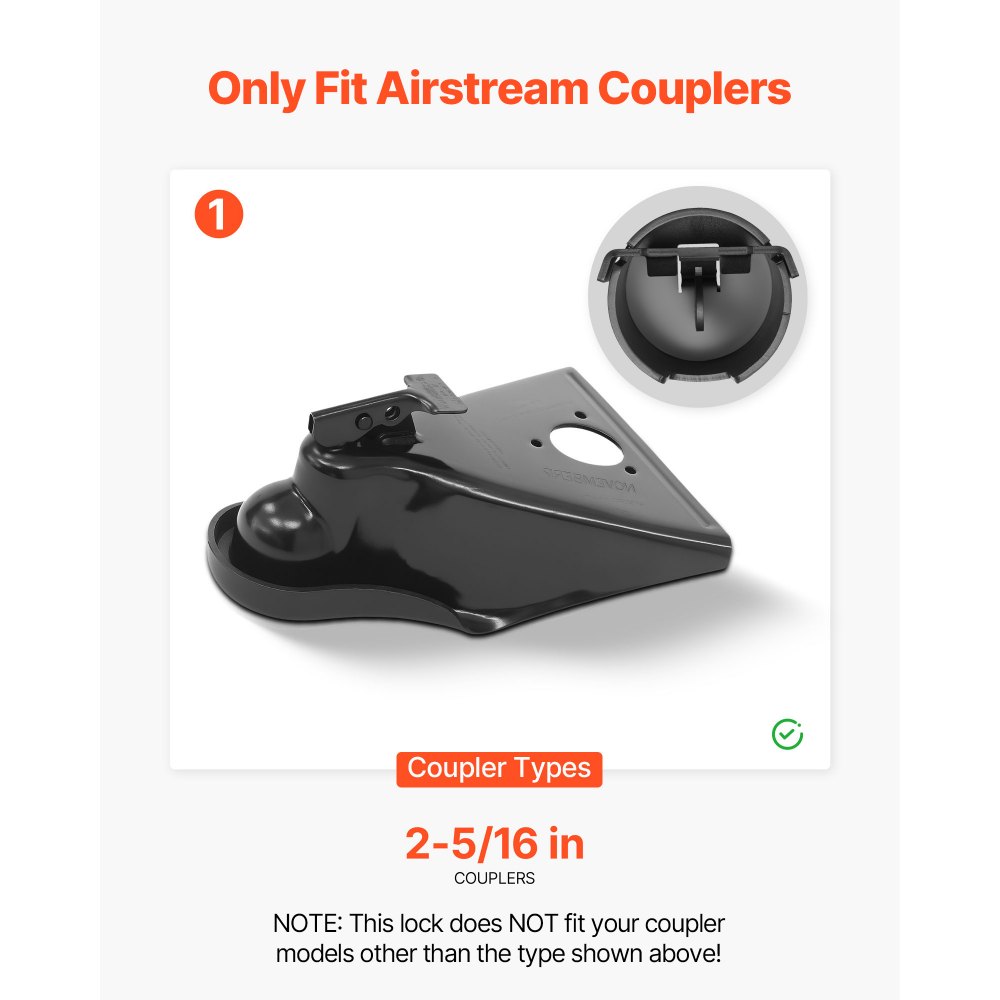 VEVOR Trailer Lock, Fits 58.6 mm Airstream Couplers, Heavy Duty Hitch Lock with 3 Keys Secures Security Chains, Rust-resistant, Anti-Theft Trailer Tongue Locks for RV, Trailer, and Boat