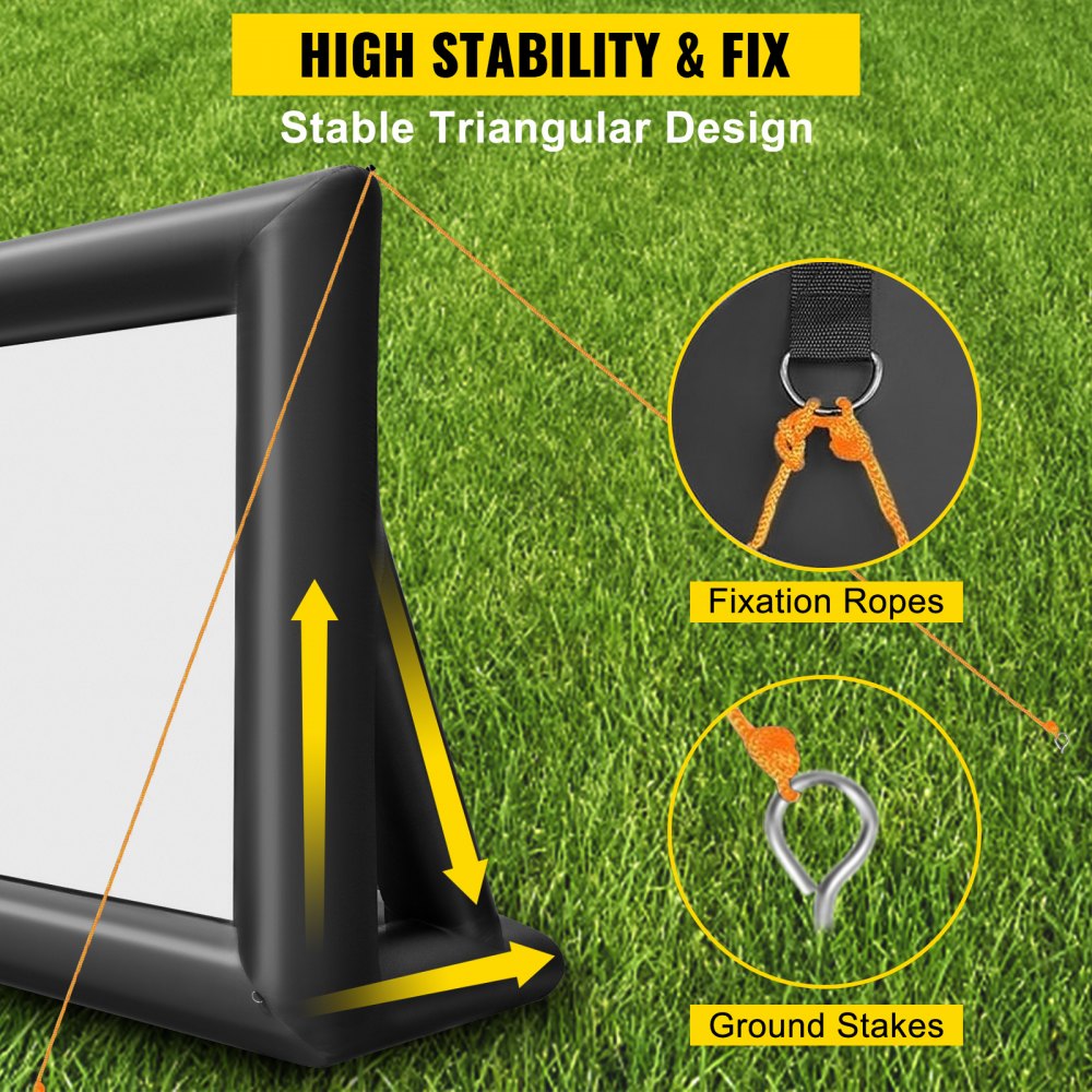 VEVOR 16:9 nadmuchiwany ekran projekcyjny z tkaniny Oxford 210D 4,2 x 2,5 m nadmuchiwany ekran zewnętrzny samopompujący z dmuchawą powietrza idealny na imprezy przy basenie, grille, urodziny, uroczystości rodzinne