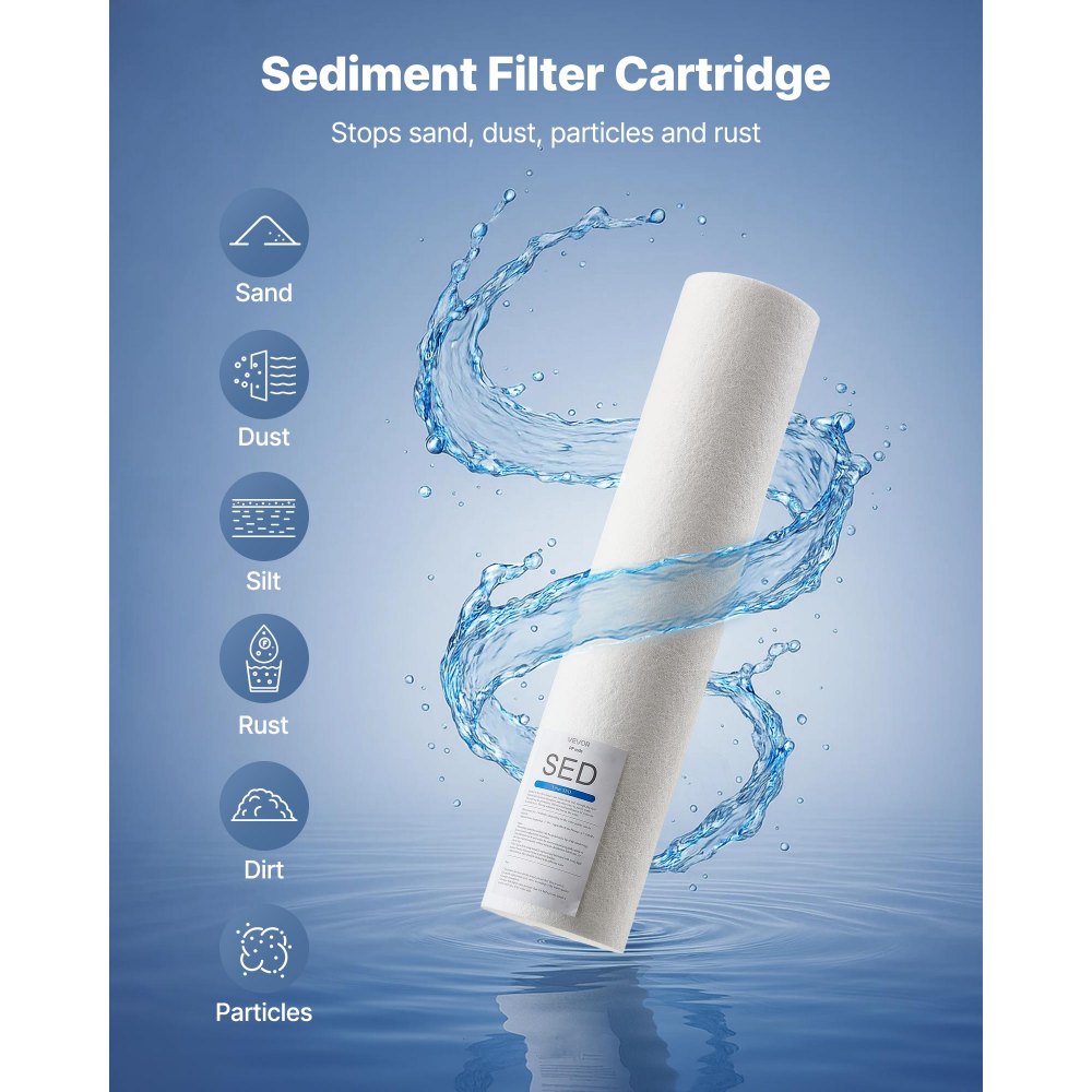 VEVOR Whole House Water Filter Replacement Cartridge, 4.5"x20"(11x51cm) Polypropylene Sediment Filter for 3-Stage Whole Home Water Filtration System, Reduce Sand, Rust, Chlorine, Taste, Odor