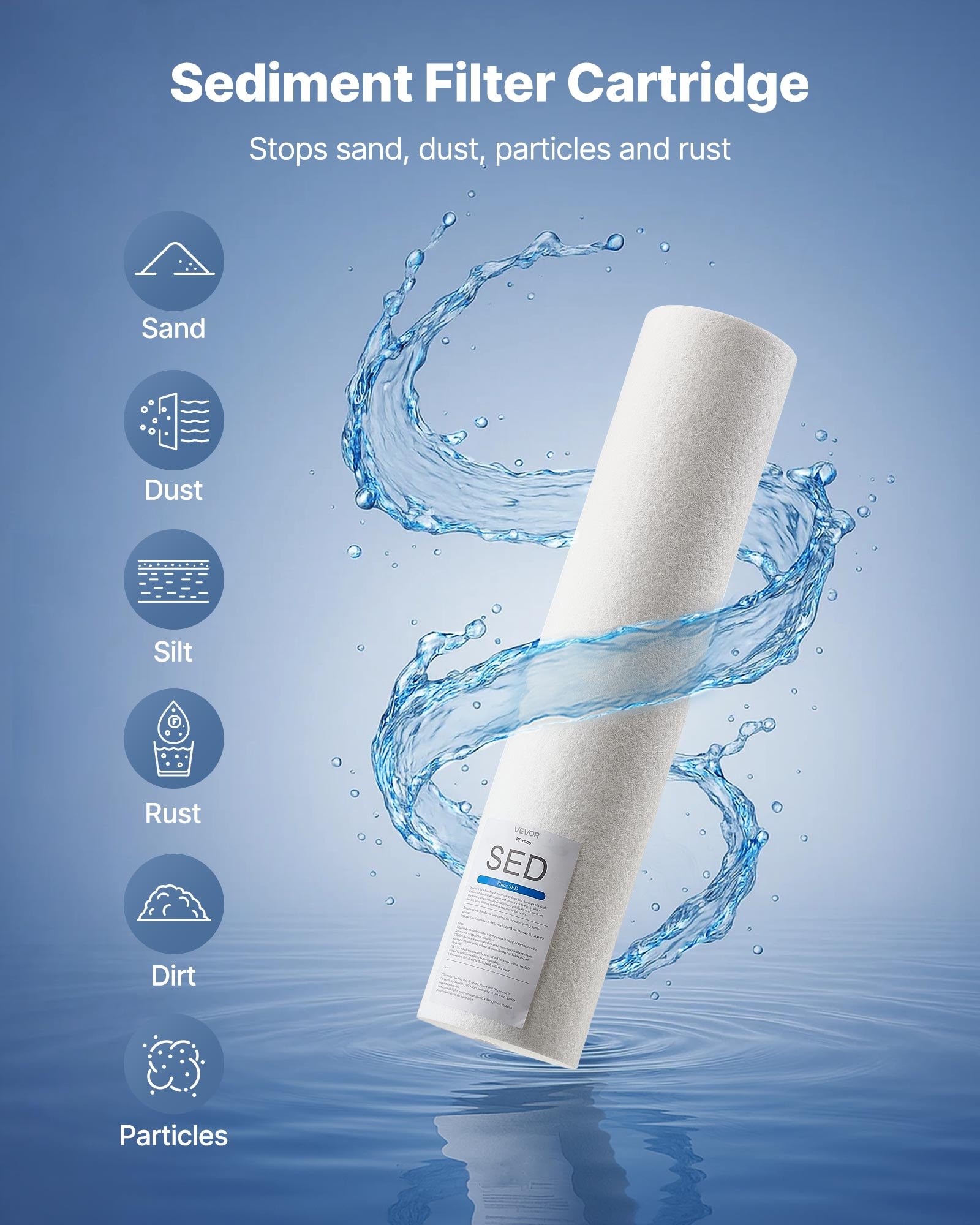 VEVOR Whole House Water Filter Replacement Cartridge, 4.5"x20"(11x51cm) Polypropylene Sediment Filter for 3-Stage Whole Home Water Filtration System, Reduce Sand, Rust, Chlorine, Taste, Odor
