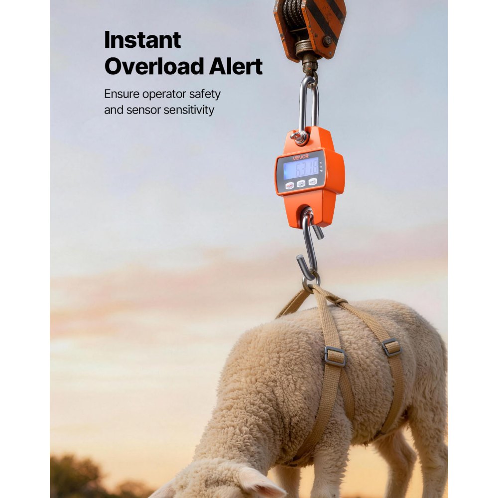 VEVOR Digital Crane Scale, 660 lbs/300 kg Max Capacity, Handheld Hanging Scale with Cast Aluminum Case & LCD Display, 50 g Division & 3 Unit Switch, Portable Design for Farm Hunting Fishing, Orange