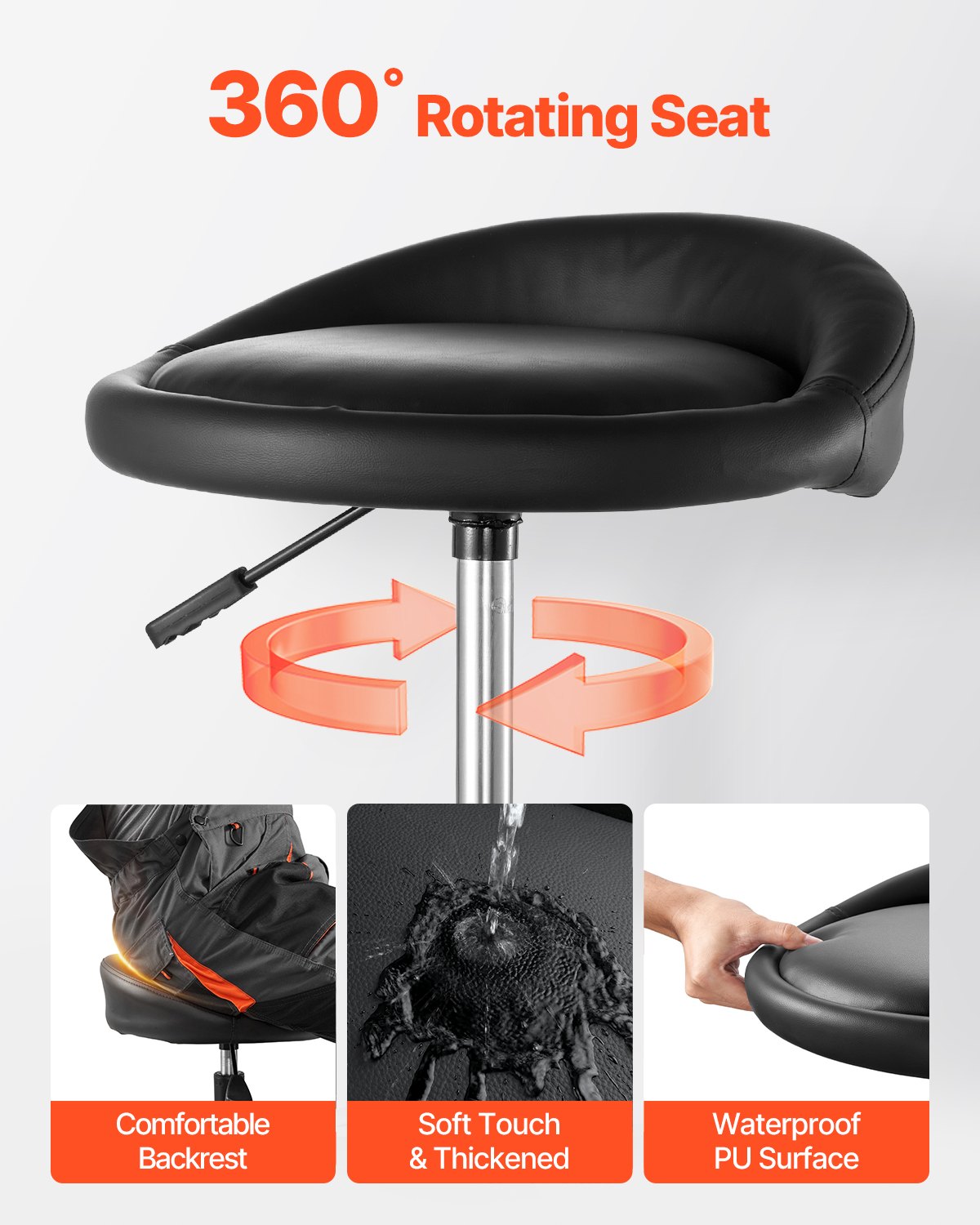 VEVOR rolling workshop stool, pneumatic garage seat with 136 kg load capacity, height-adjustable rolling seat, 360° swivel & padded workshop chair for garage and workshop