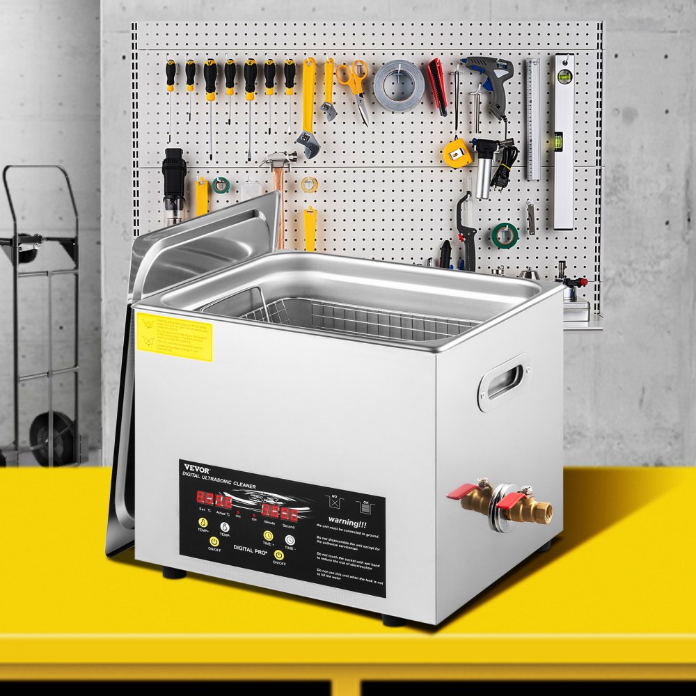 VEVOR 10L Ulepszona myjka ultradźwiękowa (grzałka 400 W, ultradźwięki 240 W) Profesjonalna cyfrowa myjka laboratoryjna ultradźwiękowa z timerem grzałki do czyszczenia części i instrumentów