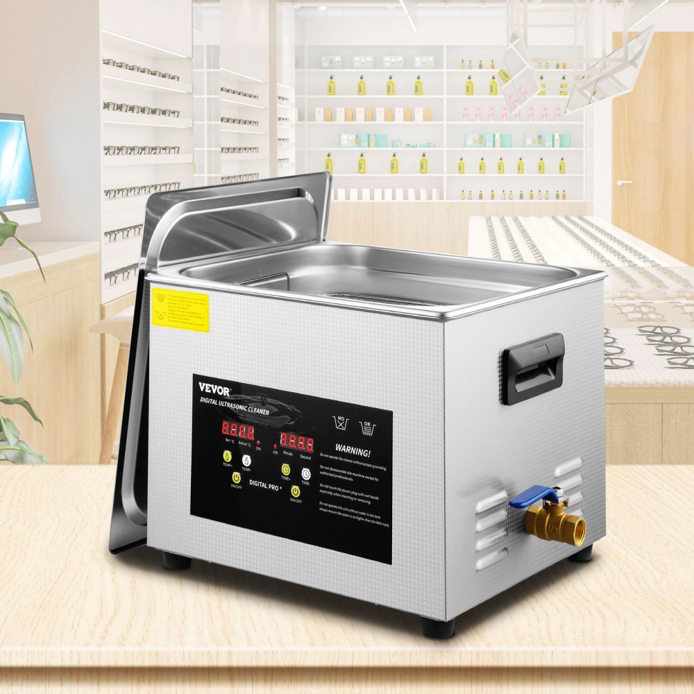VEVOR 15L Myjka ultradźwiękowa (grzałka 600 W, ultradźwięki 360 W) Profesjonalna cyfrowa laboratoryjna myjka ultradźwiękowa z timerem nagrzewania do czyszczenia szklanych narzędzi stomatologicznych
