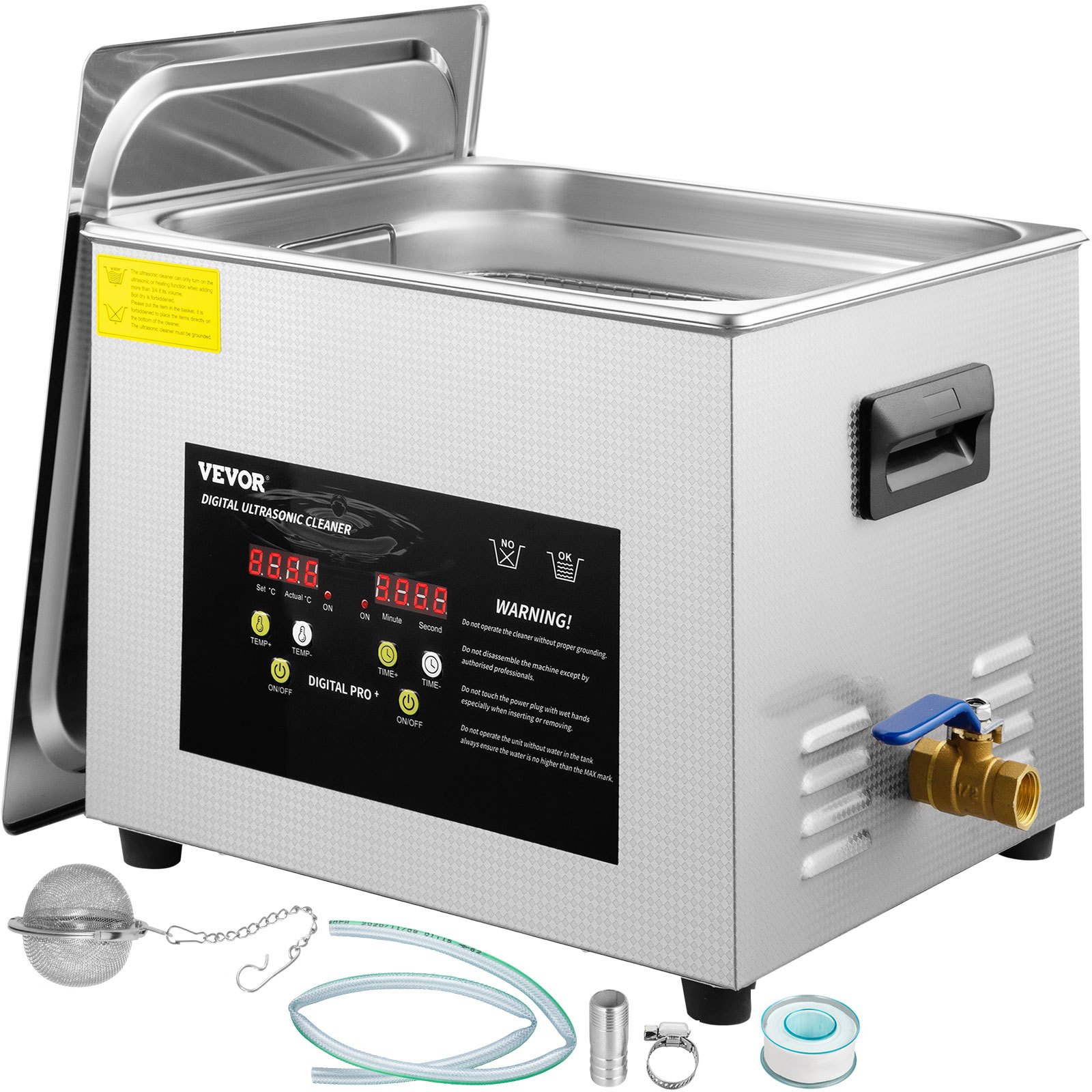 VEVOR 15L Myjka ultradźwiękowa (grzałka 600 W, ultradźwięki 360 W) Profesjonalna cyfrowa laboratoryjna myjka ultradźwiękowa z timerem nagrzewania do czyszczenia szklanych narzędzi stomatologicznych