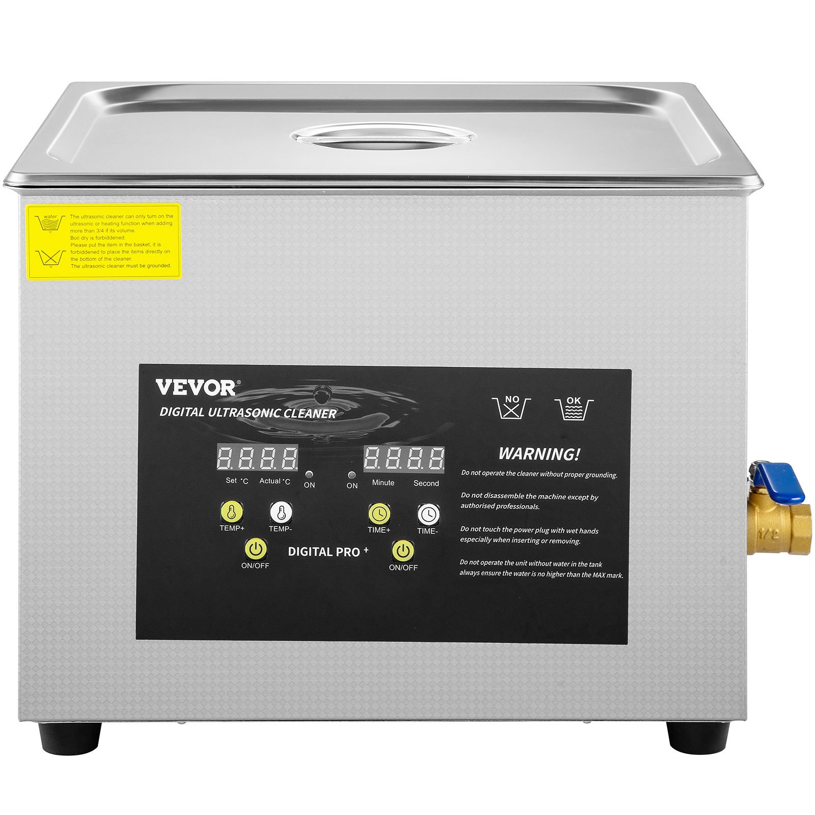 VEVOR 15L Myjka ultradźwiękowa (grzałka 600 W, ultradźwięki 360 W) Profesjonalna cyfrowa laboratoryjna myjka ultradźwiękowa z timerem nagrzewania do czyszczenia szklanych narzędzi stomatologicznych