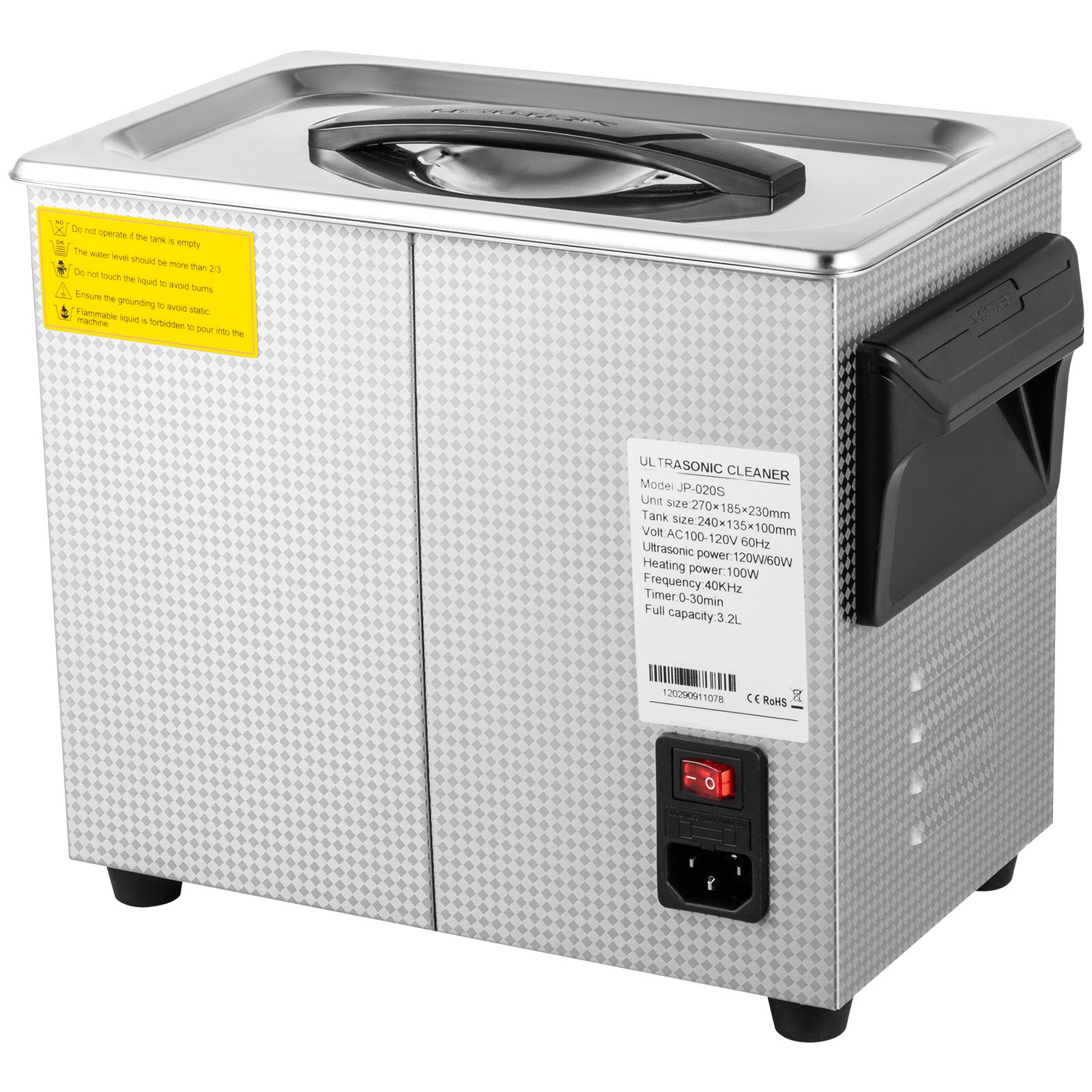VEVOR 3.2L Cyfrowa myjka ultradźwiękowa 40 kHz Czyszczenie biżuterii Urządzenie do czyszczenia ultradźwiękowego Urządzenie do czyszczenia okularów z timerem grzania