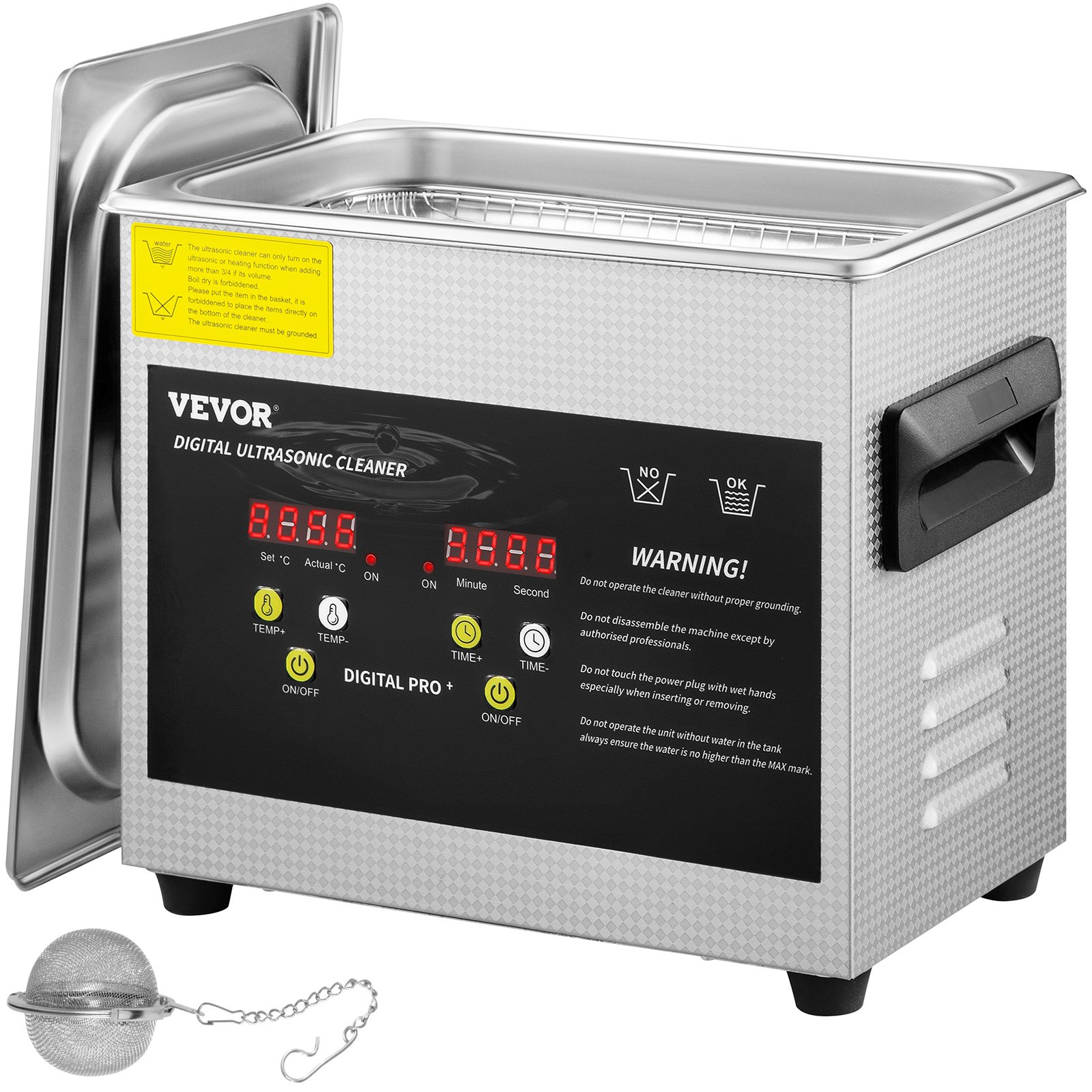 VEVOR 3L Ulepszona myjka ultradźwiękowa (grzałka 200 W, ultradźwięki 120 W) Profesjonalna cyfrowa laboratoryjna myjka ultradźwiękowa z timerem nagrzewania do czyszczenia biżuterii i szkieł