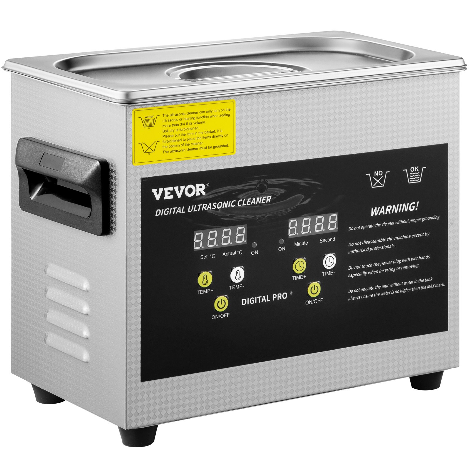 VEVOR 3L Ulepszona myjka ultradźwiękowa (grzałka 200 W, ultradźwięki 120 W) Profesjonalna cyfrowa laboratoryjna myjka ultradźwiękowa z timerem nagrzewania do czyszczenia biżuterii i szkieł