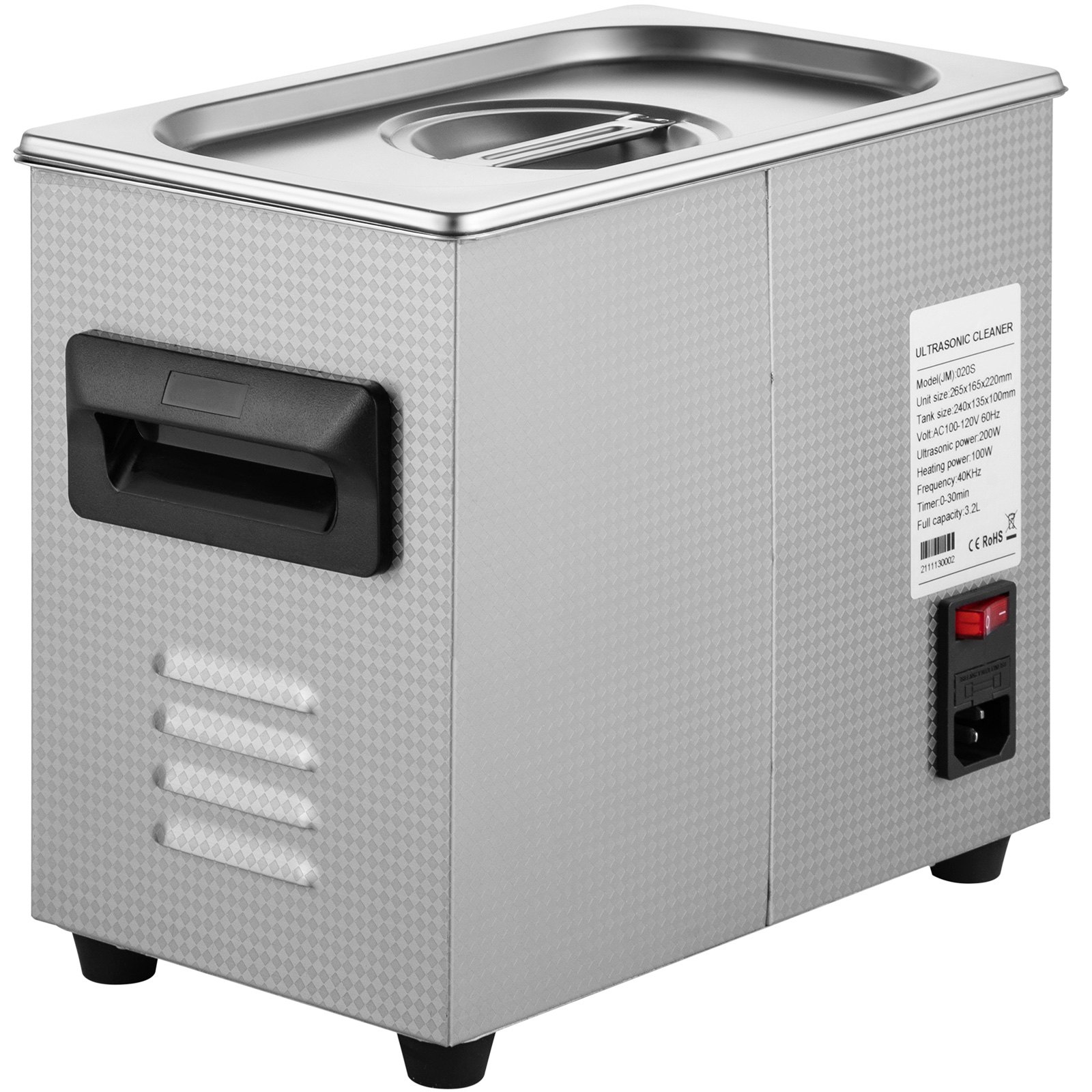 VEVOR 3L Ulepszona myjka ultradźwiękowa (grzałka 200 W, ultradźwięki 120 W) Profesjonalna cyfrowa laboratoryjna myjka ultradźwiękowa z timerem nagrzewania do czyszczenia biżuterii i szkieł