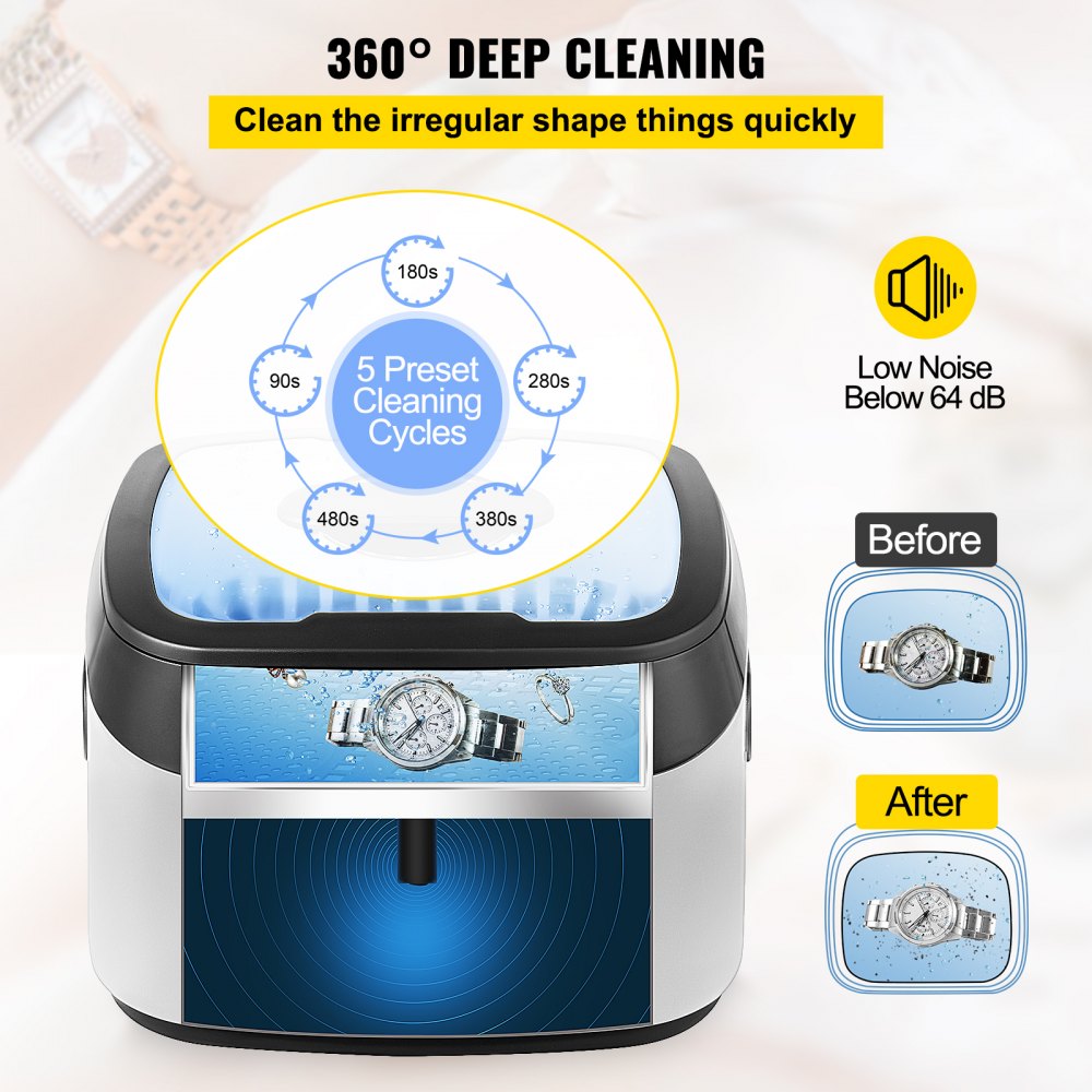 VEVOR Myjka Ultradźwiękowa Ultrasonic Cleaner 1,2 L Urządzenie Czyszczące Cyfrowy Środek Do Czyszczenia Biżuterii