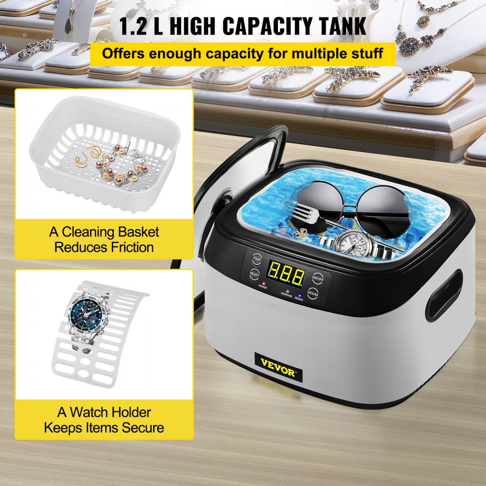VEVOR Myjka Ultradźwiękowa Ultrasonic Cleaner 1,2 L Urządzenie Czyszczące Cyfrowy Środek Do Czyszczenia Biżuterii