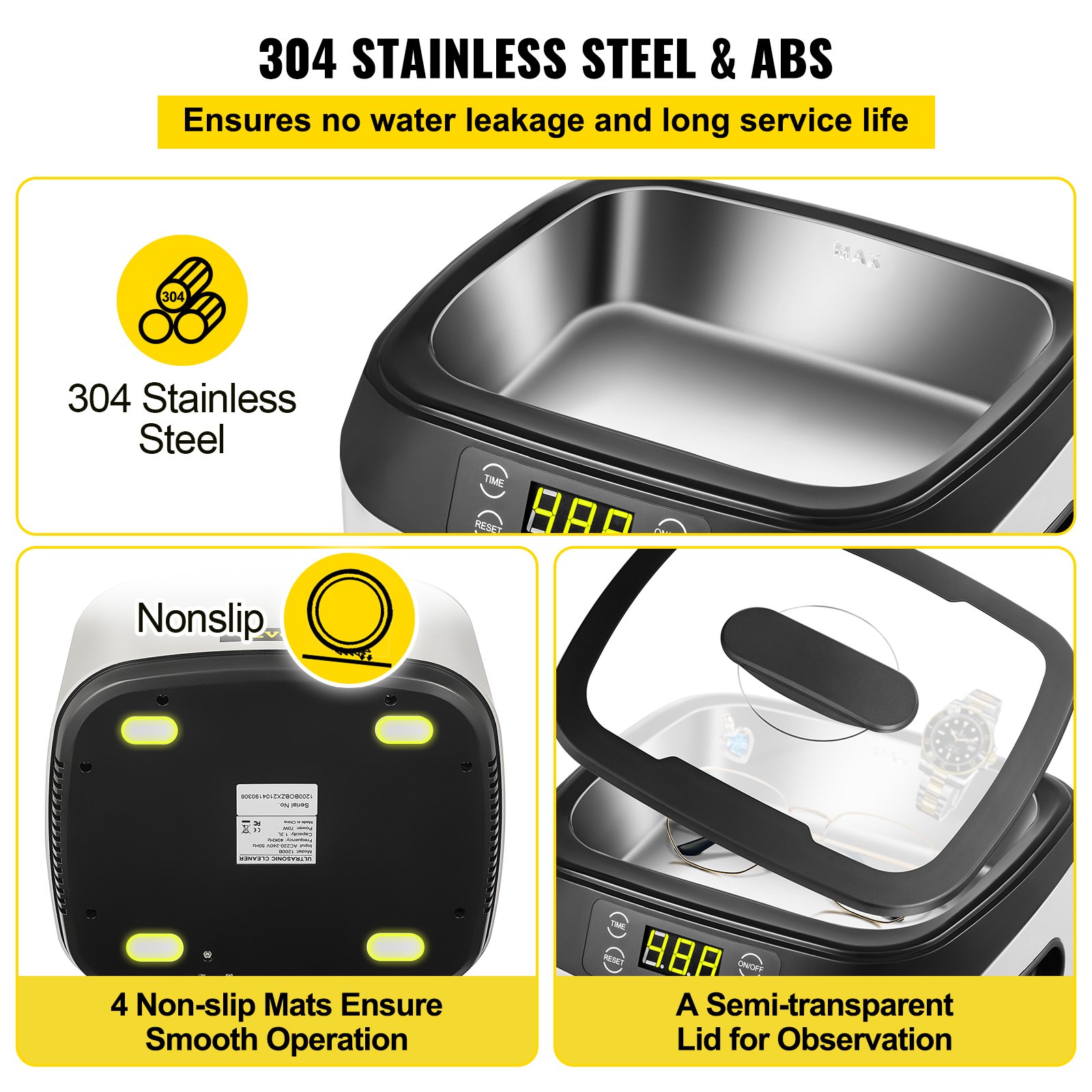 VEVOR Myjka Ultradźwiękowa Ultrasonic Cleaner 1,2 L Urządzenie Czyszczące Cyfrowy Środek Do Czyszczenia Biżuterii