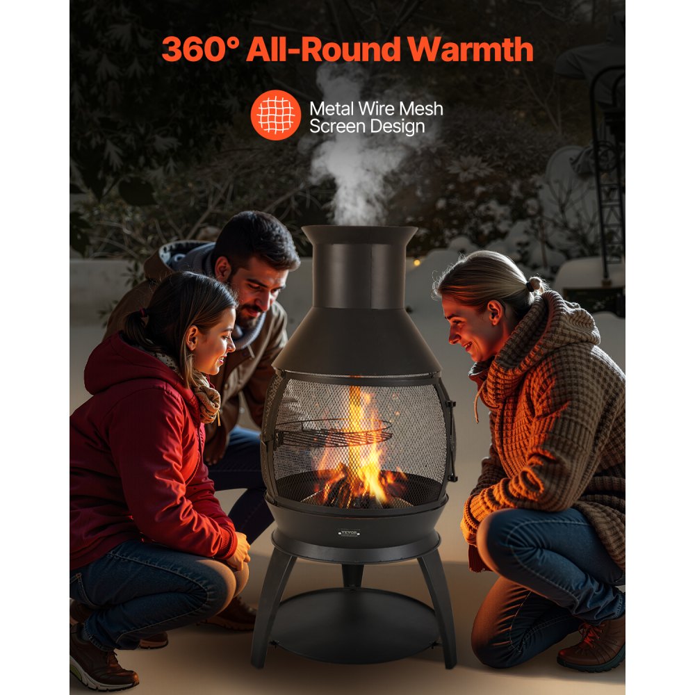 VEVOR Garden Fireplace, φ500x1100mm Patio Heater, Aztec Iron Oven for Grilling & Heating, Chimenea Fire Pit with Grill Grate, Fireplace Casing & Stainless Steel Chimney Cap, for Patio, Garden, Backyard