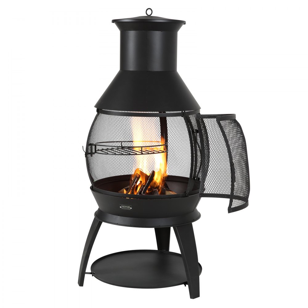 VEVOR Garden Fireplace, φ500x1100mm Patio Heater, Aztec Iron Oven for Grilling & Heating, Chimenea Fire Pit with Grill Grate, Fireplace Casing & Stainless Steel Chimney Cap, for Patio, Garden, Backyard