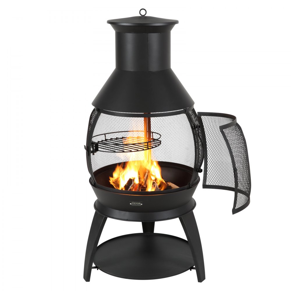 VEVOR Garden Fireplace, φ500x1100mm Patio Heater, Aztec Iron Oven for Grilling & Heating, Chimenea Fire Pit with Grill Grate, Fireplace Casing & Stainless Steel Chimney Cap, for Patio, Garden, Backyard