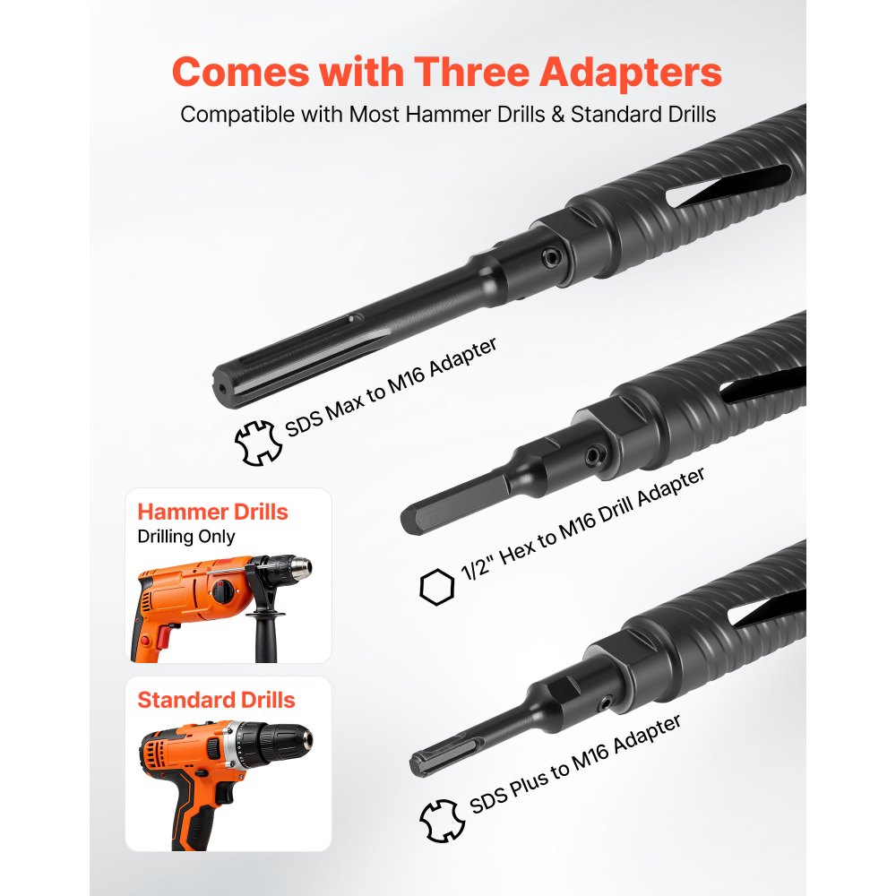 Wiertło rdzeniowe VEVOR, średnica 38 mm, głębokość wiercenia 241 mm, gwint wewnętrzny M16, wiertło diamentowe do wiercenia na sucho z 3 adapterami, wiertło prowadzące, klucz imbusowy do betonu zbrojonego, cegły, muru