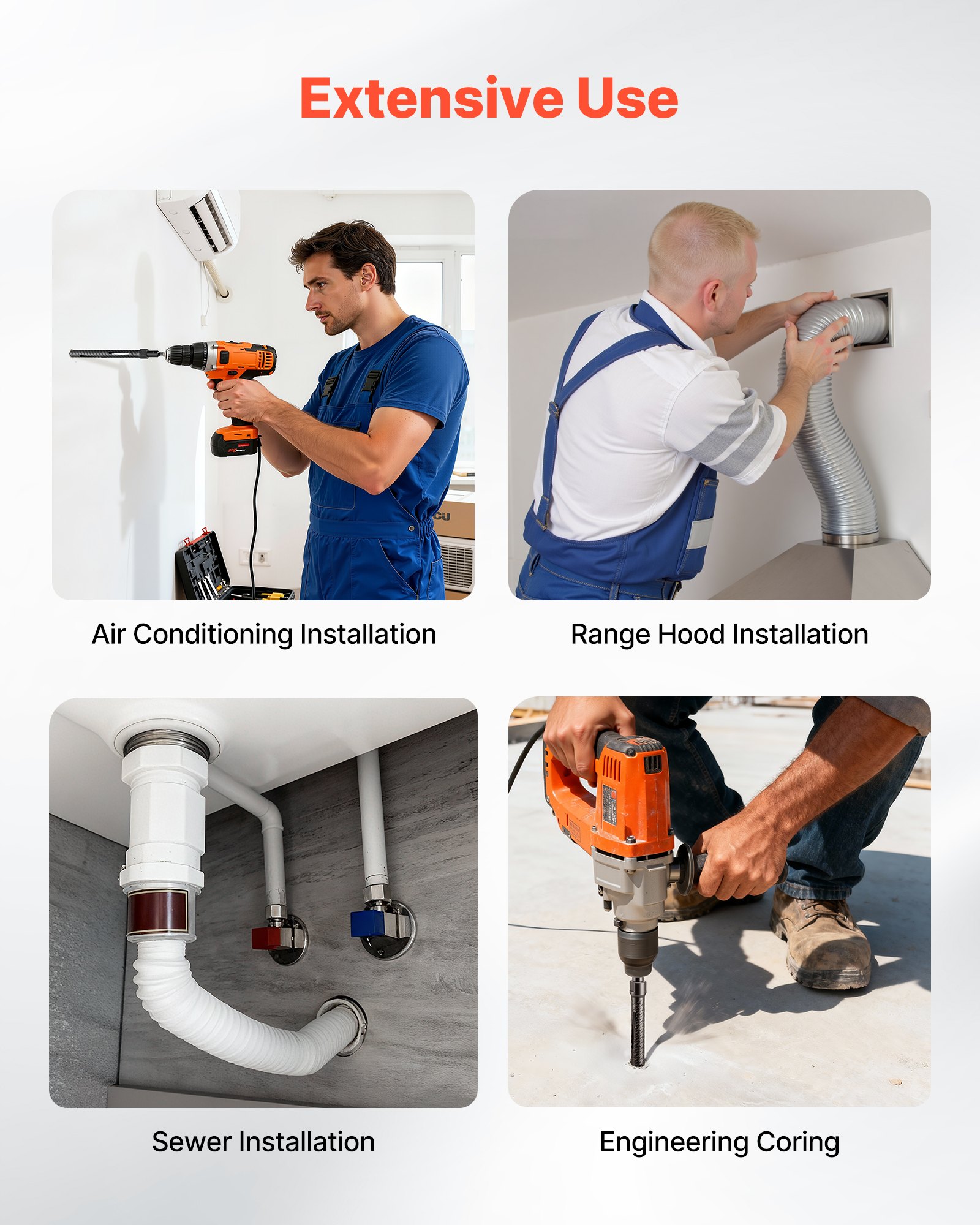 Wiertło rdzeniowe VEVOR, średnica 25 mm, głębokość wiercenia 241 mm, gwint wewnętrzny M16, wiertło rdzeniowe diamentowe do wiercenia na sucho z 3 adapterami, wiertło prowadzące, klucz imbusowy do betonu zbrojonego, cegły, muru