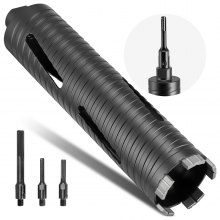 Wiertło rdzeniowe VEVOR, średnica 64 mm, głębokość wiercenia 241 mm, gwint wewnętrzny M16, wiertło rdzeniowe diamentowe do wiercenia na sucho z 3 adapterami, wiertło prowadzące, klucz imbusowy do betonu zbrojonego, cegły, muru