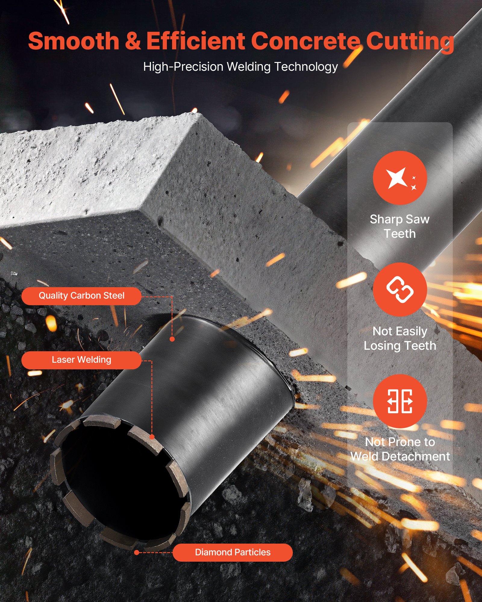 Wiertło rdzeniowe VEVOR, średnica 102 mm, głębokość wiercenia 356 mm, gwint wewnętrzny 1-1/4 cala-7, technologia spawania o wysokiej precyzji, wiertło rdzeniowe diamentowe do wiercenia na mokro w betonie zbrojonym, cegle i murze