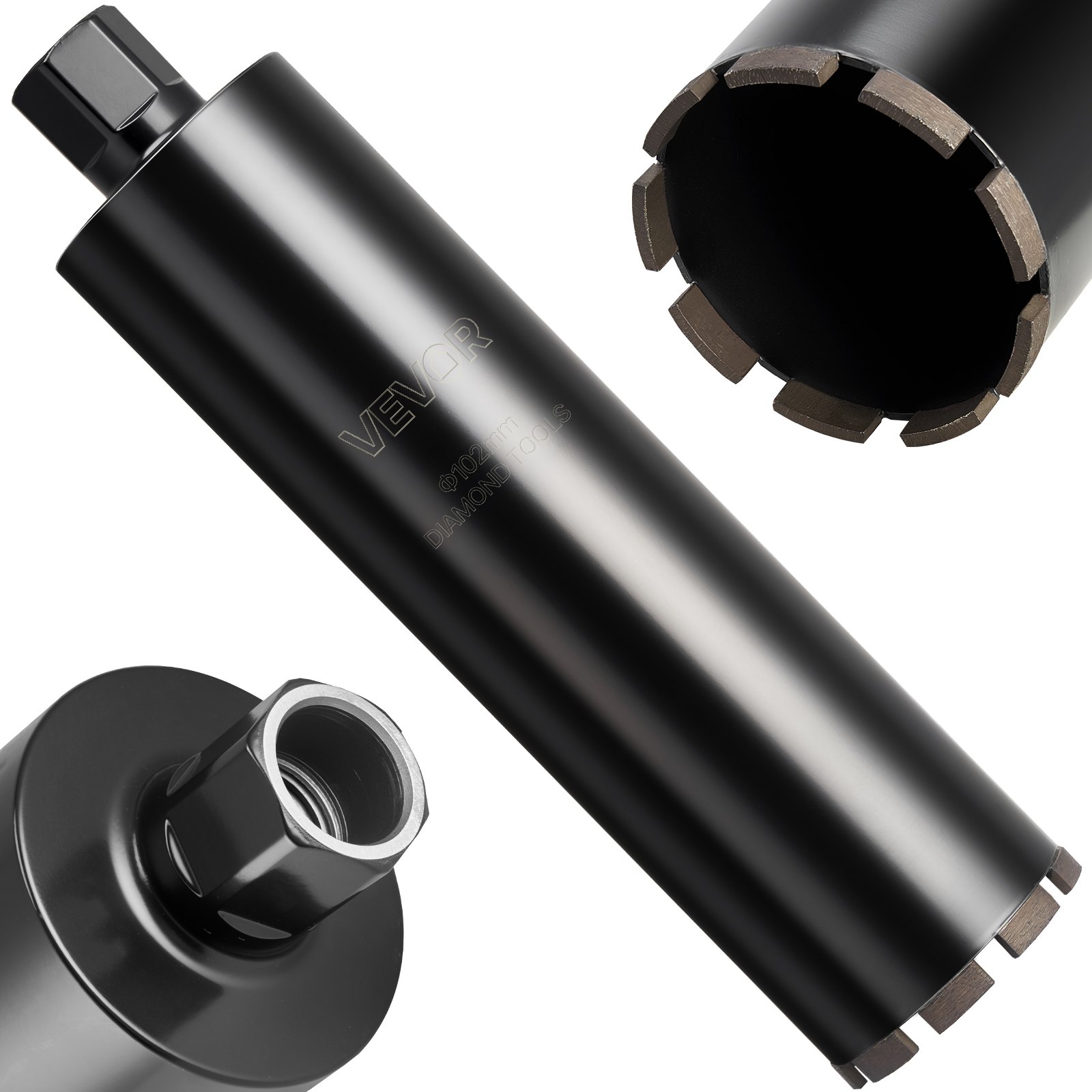 Wiertło rdzeniowe VEVOR, średnica 102 mm, głębokość wiercenia 356 mm, gwint wewnętrzny 1-1/4 cala-7, technologia spawania o wysokiej precyzji, wiertło rdzeniowe diamentowe do wiercenia na mokro w betonie zbrojonym, cegle i murze