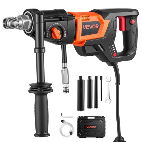 Wiertarka rdzeniowa VEVOR 1800 W, diamentowa wiertarka rdzeniowa do 132 mm z 4 wiertłami, wiercenie na sucho i na mokro, ręczna wiertarka rdzeniowa, silnik bezszczotkowy, 1250/2500 obr./min, gwint UNC1 1/4-7 do betonu, cegły i kamienia