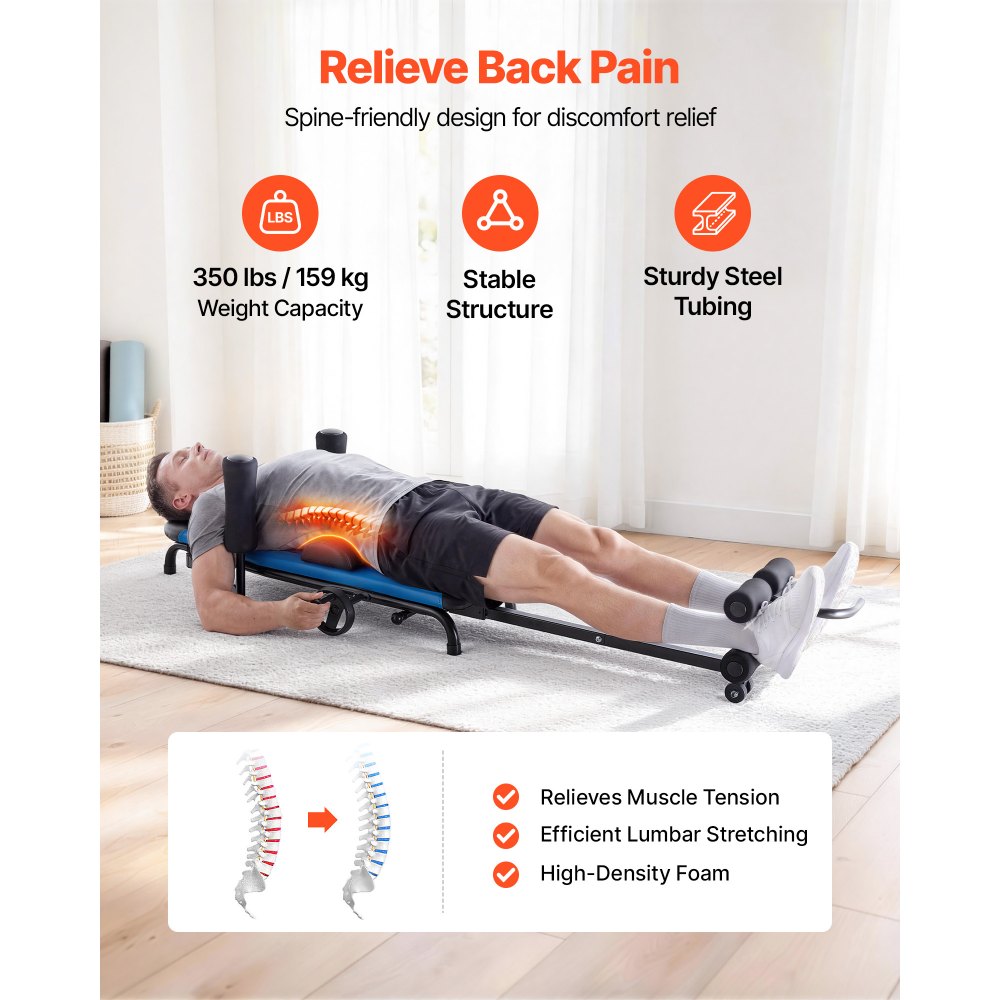 VEVOR Stretch Trainer do 160 kg, wytrzymały stół inwersyjny o stabilnej konstrukcji, trenażer pleców do odciążenia kręgosłupa i szyi, ławka do rozciągania pleców z ręcznym sterowaniem kółkiem, niebiesko-czarny