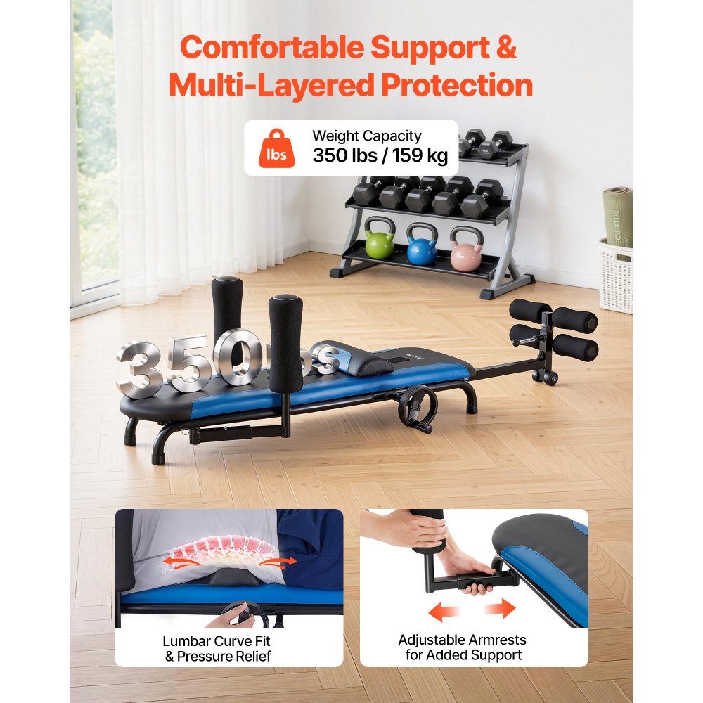 VEVOR Stretch Trainer do 160 kg, wytrzymały stół inwersyjny o stabilnej konstrukcji, trenażer pleców do odciążenia kręgosłupa i szyi, ławka do rozciągania pleców z ręcznym sterowaniem kółkiem, niebiesko-czarny