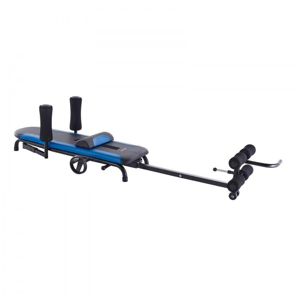 VEVOR Stretch Trainer do 160 kg, wytrzymały stół inwersyjny o stabilnej konstrukcji, trenażer pleców do odciążenia kręgosłupa i szyi, ławka do rozciągania pleców z ręcznym sterowaniem kółkiem, niebiesko-czarny