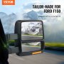 Lusterka holownicze VEVOR, para lewego i prawego do Forda F150 2004-2014, podgrzewane elektrycznie, z kierunkowskazami i oświetleniem podwozia, płaskie i wypukłe szkło, ręcznie sterowany system składania teleskopowego, ogrzewanie i odmrażanie, czarne