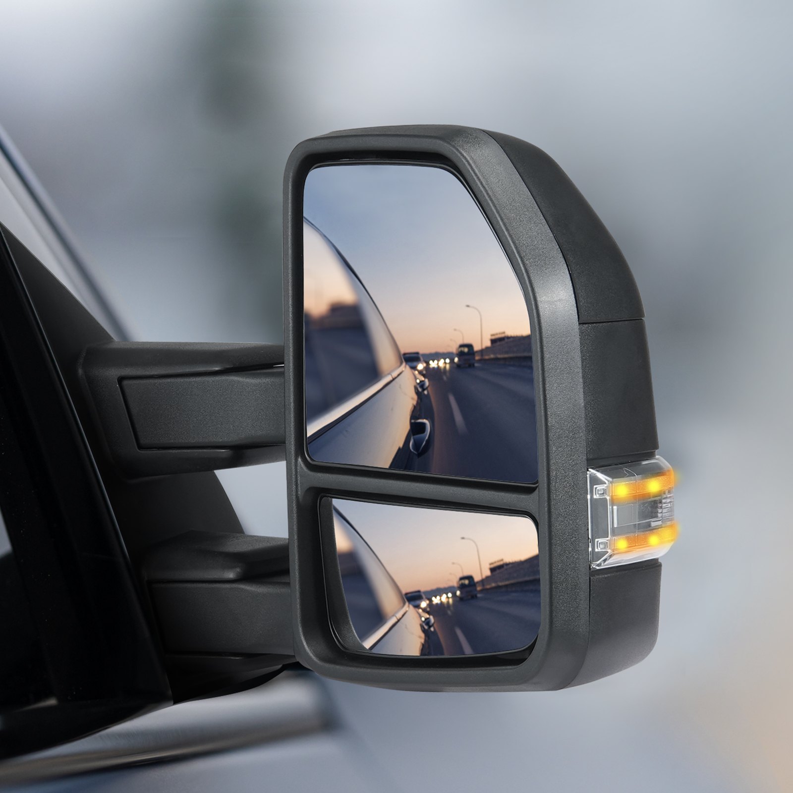Lusterka holownicze VEVOR, zestaw lewy i prawy, para do Forda F150 2015-2018, podgrzewane elektrycznie, z kierunkowskazami i oświetleniem podwozia, płaskie i wypukłe szkło, ręcznie sterowany system składania teleskopowego, ogrzewanie i odmrażanie, czarne