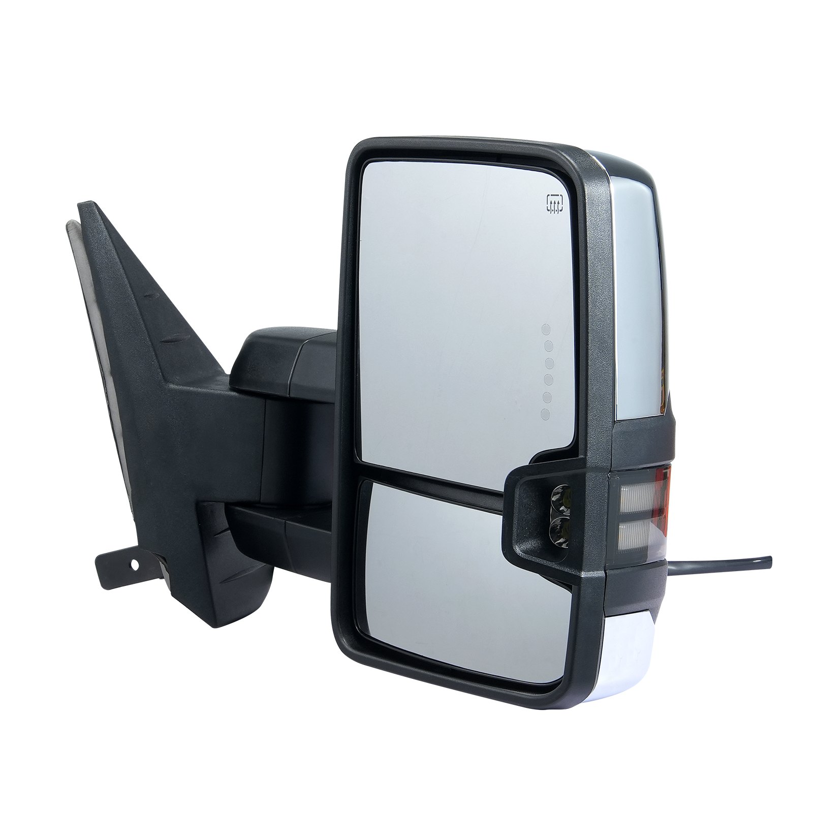 Para lusterek bocznych VEVOR lewych i prawych do Chevrolet Silverado (2007-2014)/GMC/Cadillac, elektryczne lusterko holownicze z kierunkowskazem, ręczny system składania teleskopowego, ogrzewanie i odmrażanie, kolor srebrny