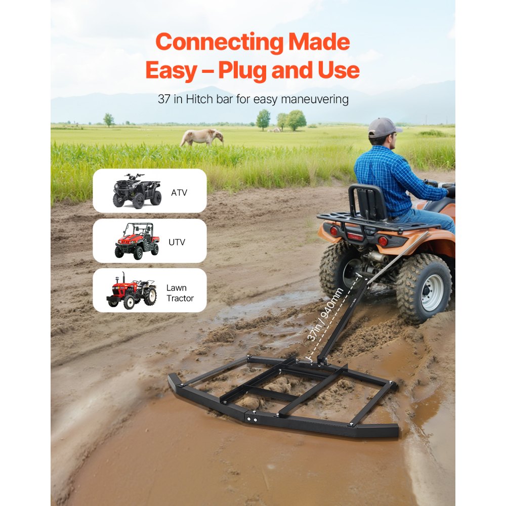 VEVOR trail harrow, 167.6 cm wide, Q235 steel meadow harrow with adjustable rods & bolt coupling, load capacity up to 22.7 kg, meadow harrow for off-road vehicles, UTVs, garden & lawn tractors
