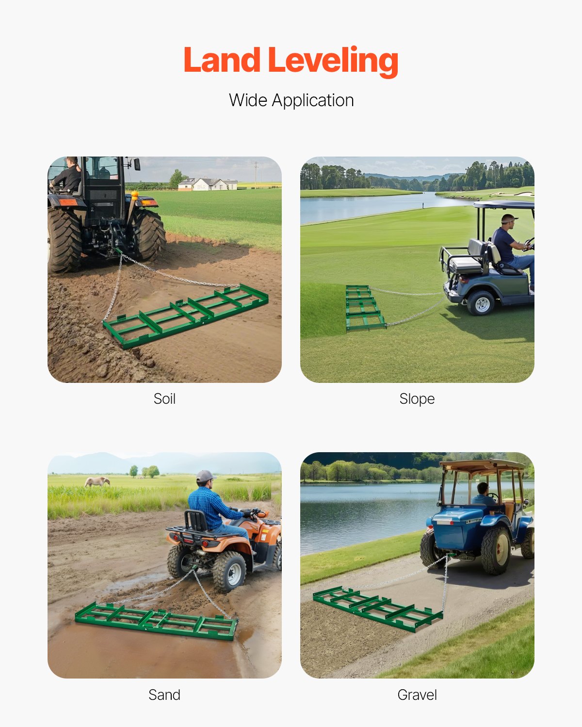 VEVOR trail harrow, 1830x500x100 mm, meadow harrow with adjustable bars and 183 cm chain, lawn tractor, field harrow for off-road vehicles, UTVs, tractors, lawn mowers, trailing tool for the farm