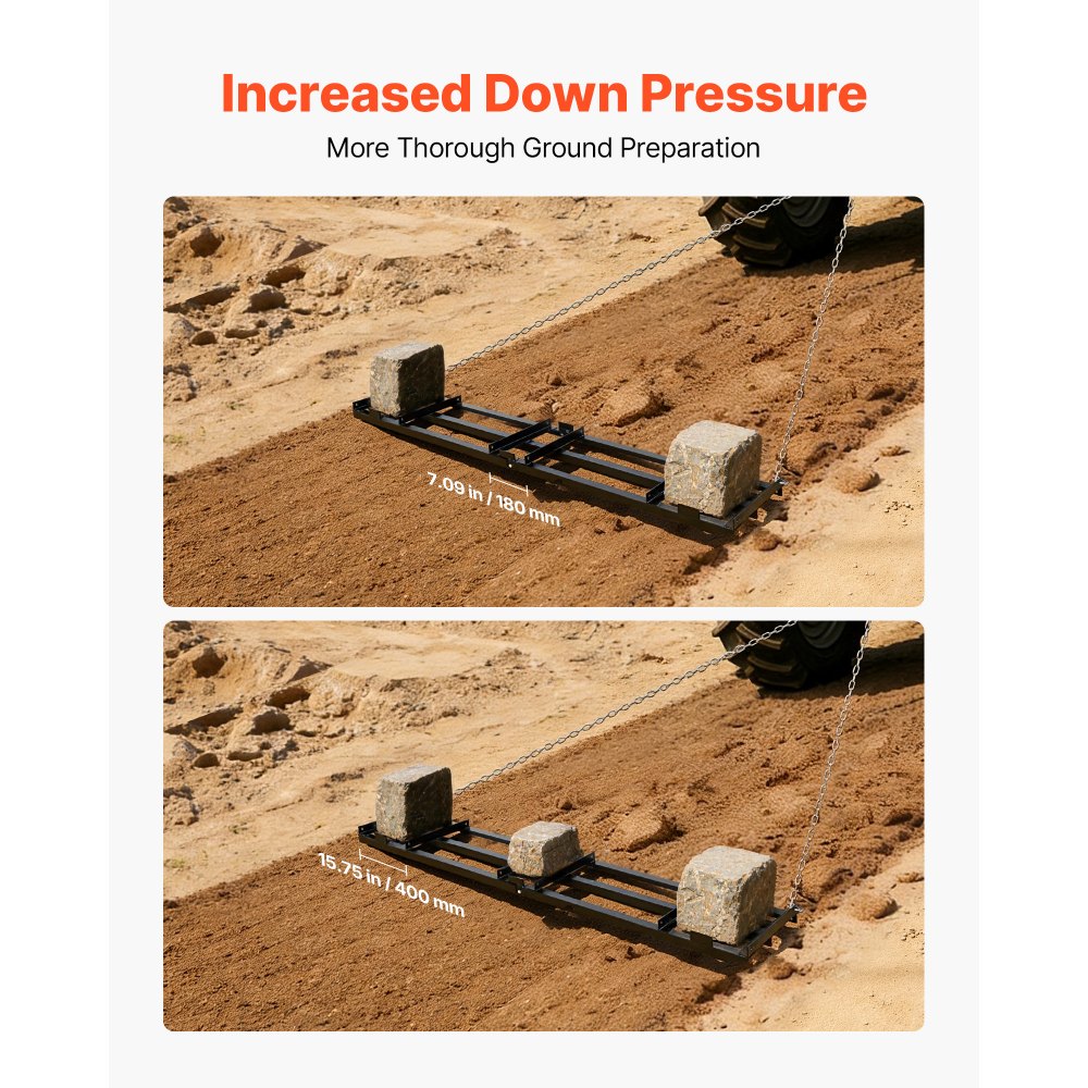 Brona wleczona VEVOR 243,5 x 50 cm, brona łąkowa, brona łąkowa z łańcuchem 183 cm, wysokowydajna brona wyrównująca, ocynkowana stalowa brona polowa do podjazdów żwirowych, odpowiednia do quadów, UTV i traktorów